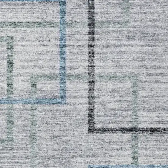 Gray Charcoal And Blue Geometric Washable Indoor Outdoor Area Rug Photo 6