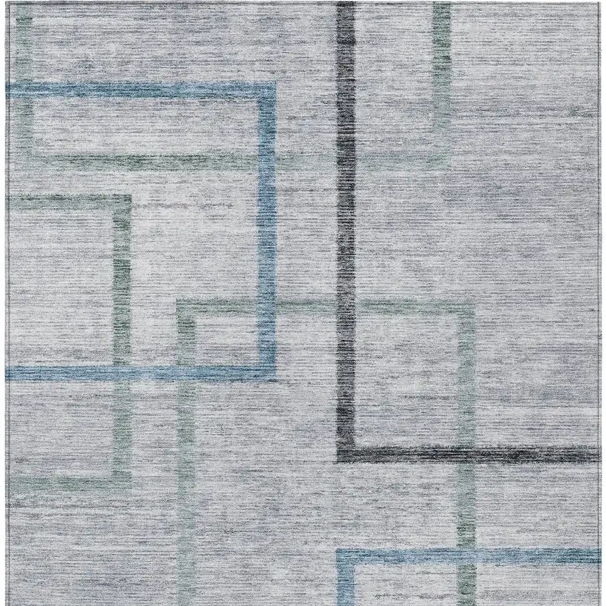 Gray Charcoal And Blue Geometric Washable Indoor Outdoor Area Rug Photo 7