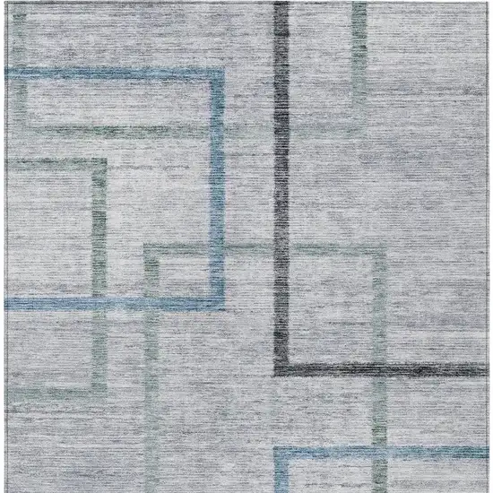 Gray Charcoal And Blue Geometric Washable Indoor Outdoor Area Rug Photo 7