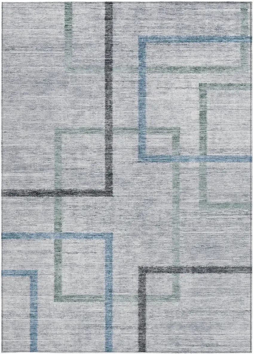Gray Charcoal And Blue Geometric Washable Indoor Outdoor Area Rug Photo 7