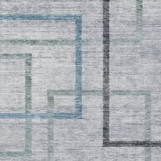 Gray Charcoal And Blue Geometric Washable Indoor Outdoor Area Rug Photo 6