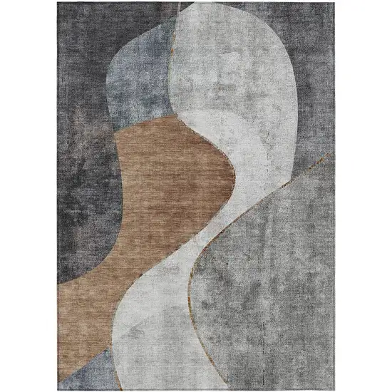 Gray Charcoal And Brown Abstract Washable Indoor Outdoor Area Rug Photo 1