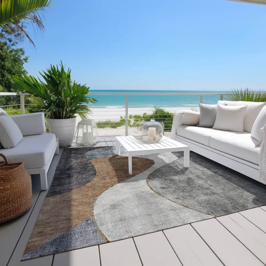 Gray Charcoal And Brown Abstract Washable Indoor Outdoor Area Rug Photo 6