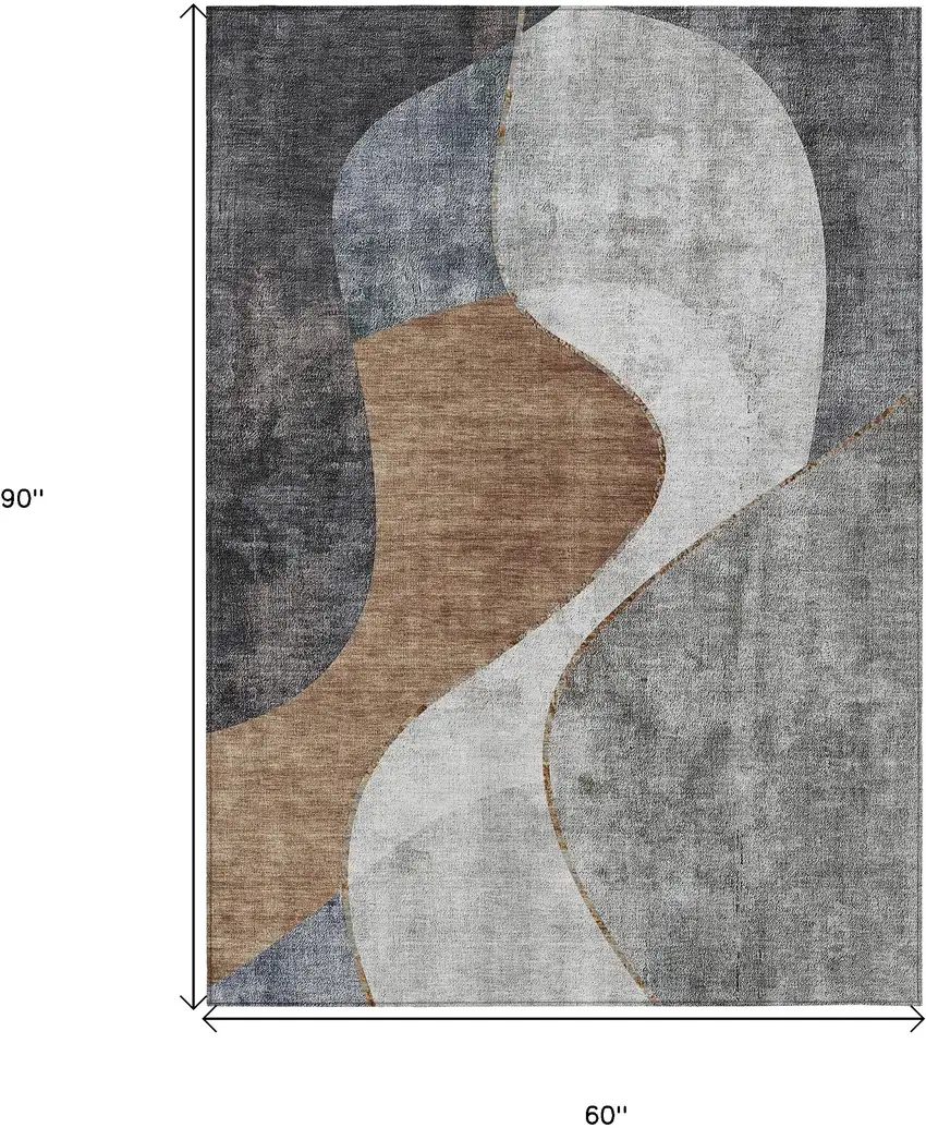 Gray Charcoal And Brown Abstract Washable Indoor Outdoor Area Rug Photo 3