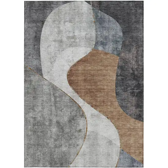 Gray Charcoal And Brown Abstract Washable Indoor Outdoor Area Rug Photo 5