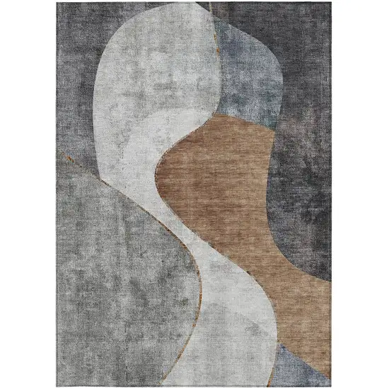 Gray Charcoal And Brown Abstract Washable Indoor Outdoor Area Rug Photo 5