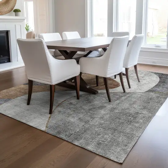 Gray Charcoal And Brown Abstract Washable Indoor Outdoor Area Rug Photo 7