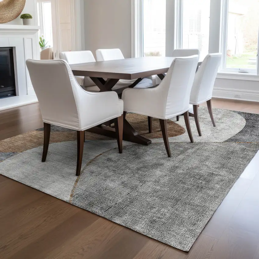 Gray Charcoal And Brown Abstract Washable Indoor Outdoor Area Rug Photo 7