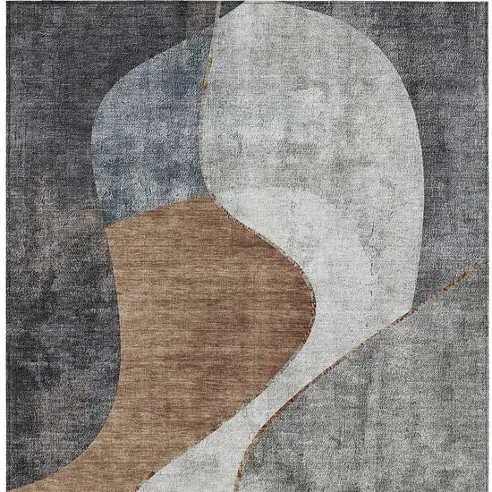 Gray Charcoal And Brown Abstract Washable Indoor Outdoor Area Rug Photo 4
