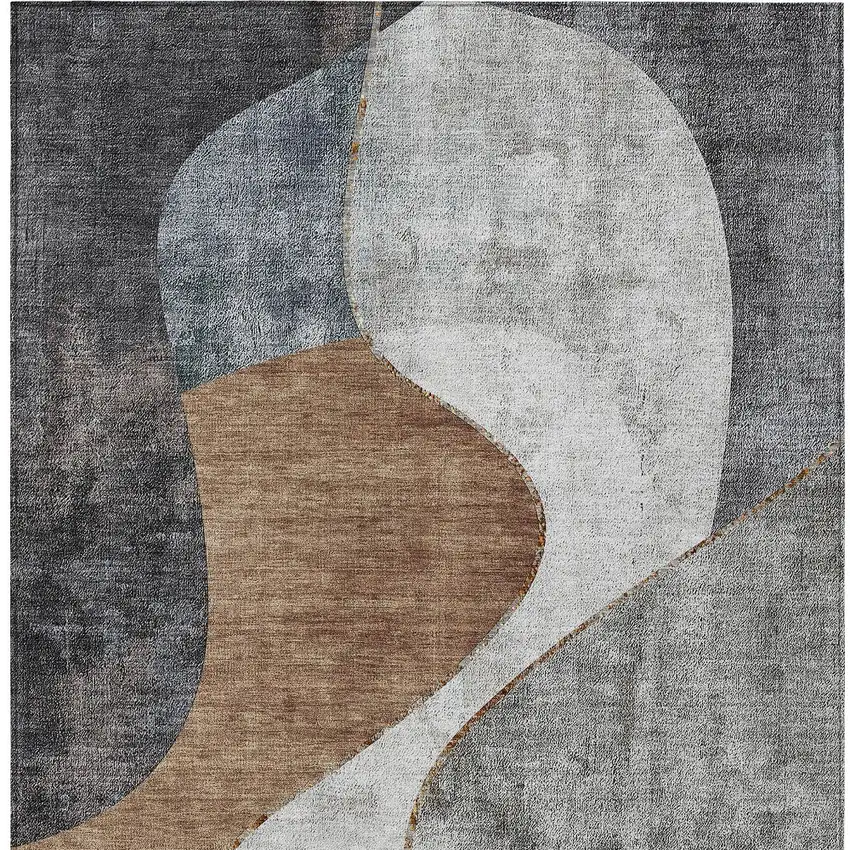 Gray Charcoal And Brown Abstract Washable Indoor Outdoor Area Rug Photo 4