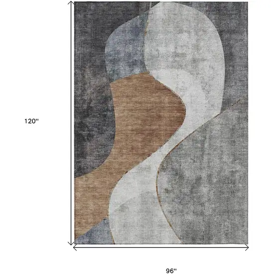 Gray Charcoal And Brown Abstract Washable Indoor Outdoor Area Rug Photo 3