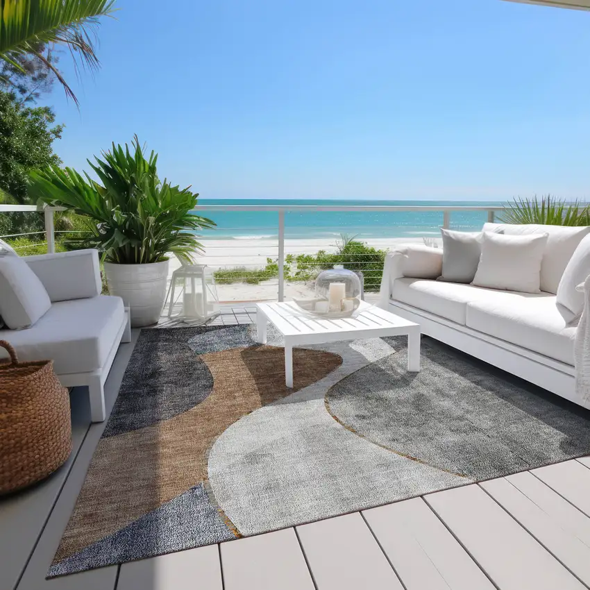 Gray Charcoal And Brown Abstract Washable Indoor Outdoor Area Rug Photo 6