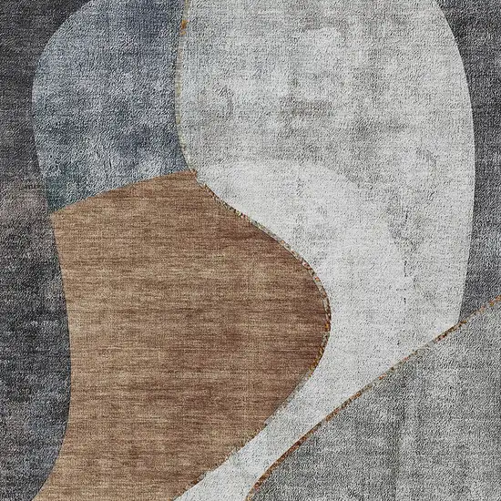 Gray Charcoal And Brown Abstract Washable Indoor Outdoor Area Rug Photo 4