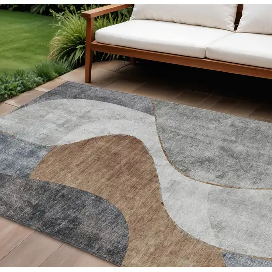 Gray Charcoal And Brown Abstract Washable Indoor Outdoor Area Rug Photo 1