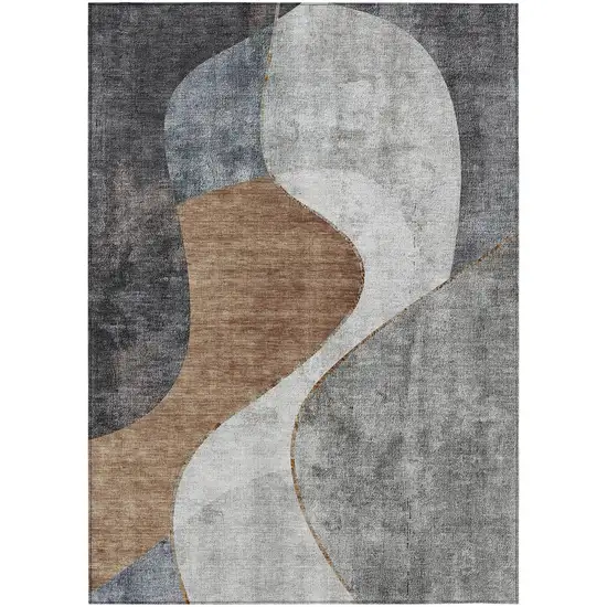 Gray Charcoal And Brown Abstract Washable Indoor Outdoor Area Rug Photo 1