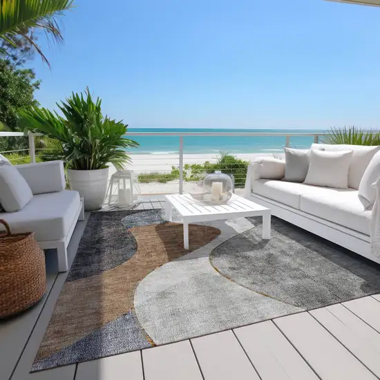 Gray Charcoal And Brown Abstract Washable Indoor Outdoor Area Rug Photo 7
