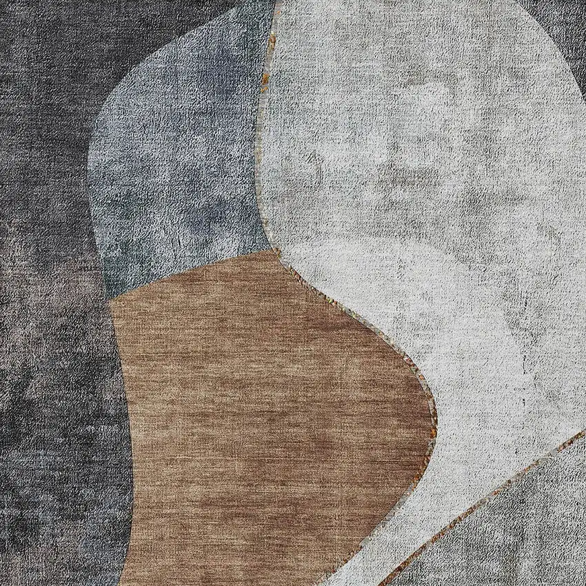 Gray Charcoal And Brown Abstract Washable Indoor Outdoor Area Rug Photo 4