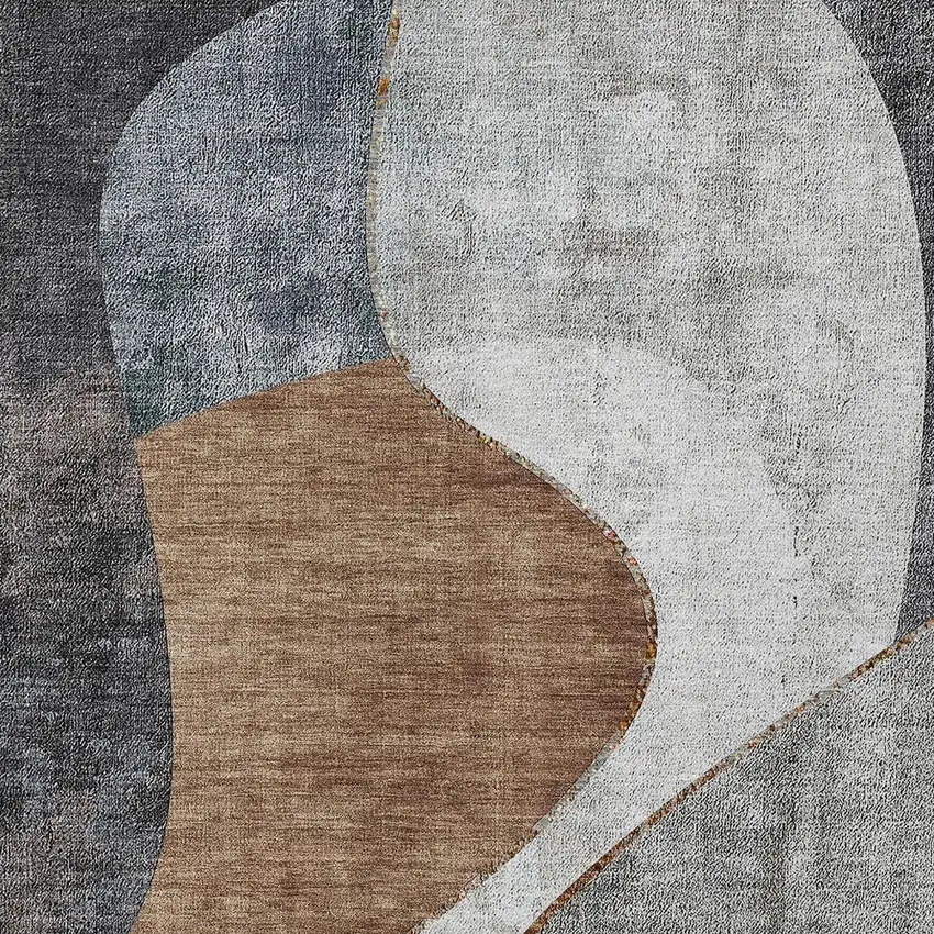 Gray Charcoal And Brown Abstract Washable Indoor Outdoor Area Rug Photo 5