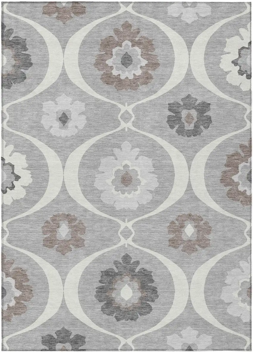 Gray Charcoal And Brown Medallion Washable Indoor Outdoor Area Rug Photo 2