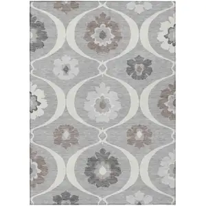 Photo of Gray Charcoal And Brown Medallion Washable Indoor Outdoor Area Rug