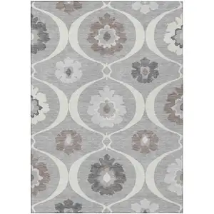 Photo of Gray Charcoal And Brown Medallion Washable Indoor Outdoor Area Rug