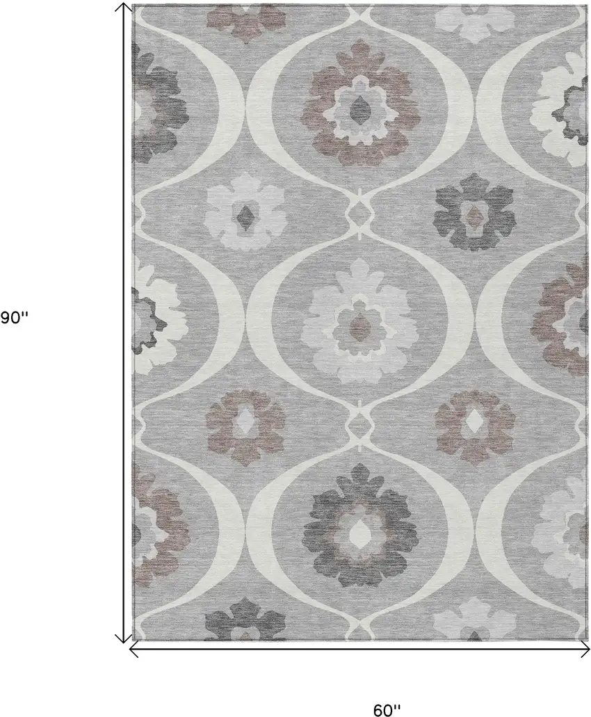 Gray Charcoal And Brown Medallion Washable Indoor Outdoor Area Rug Photo 3