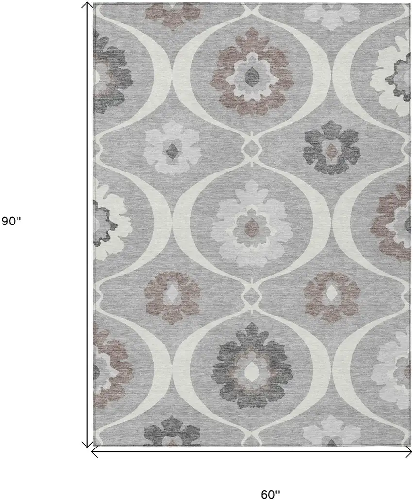 Gray Charcoal And Brown Medallion Washable Indoor Outdoor Area Rug Photo 3