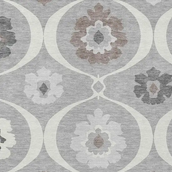 Gray Charcoal And Brown Medallion Washable Indoor Outdoor Area Rug Photo 7