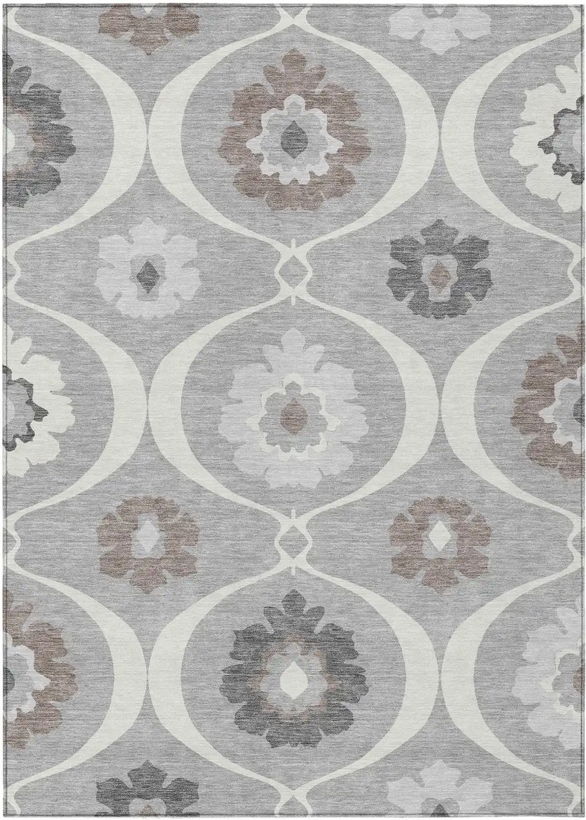 Gray Charcoal And Brown Medallion Washable Indoor Outdoor Area Rug Photo 2