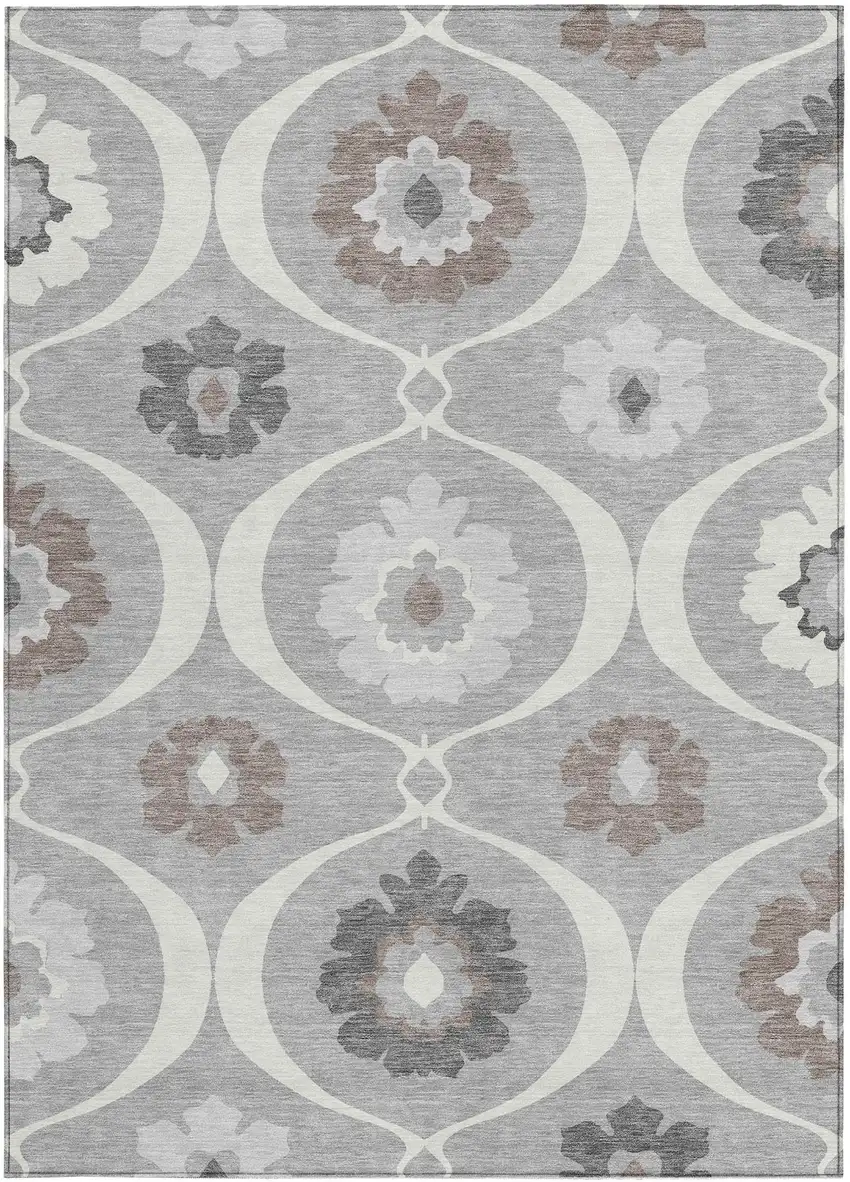 Gray Charcoal And Brown Medallion Washable Indoor Outdoor Area Rug Photo 7