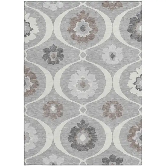 Gray Charcoal And Brown Medallion Washable Indoor Outdoor Area Rug Photo 7