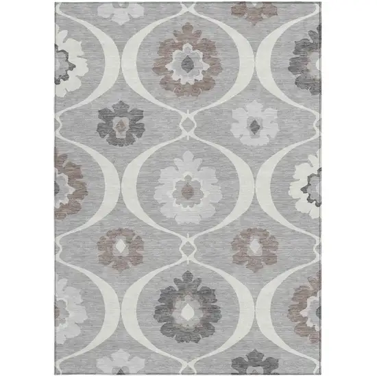 Gray Charcoal And Brown Medallion Washable Indoor Outdoor Area Rug Photo 7