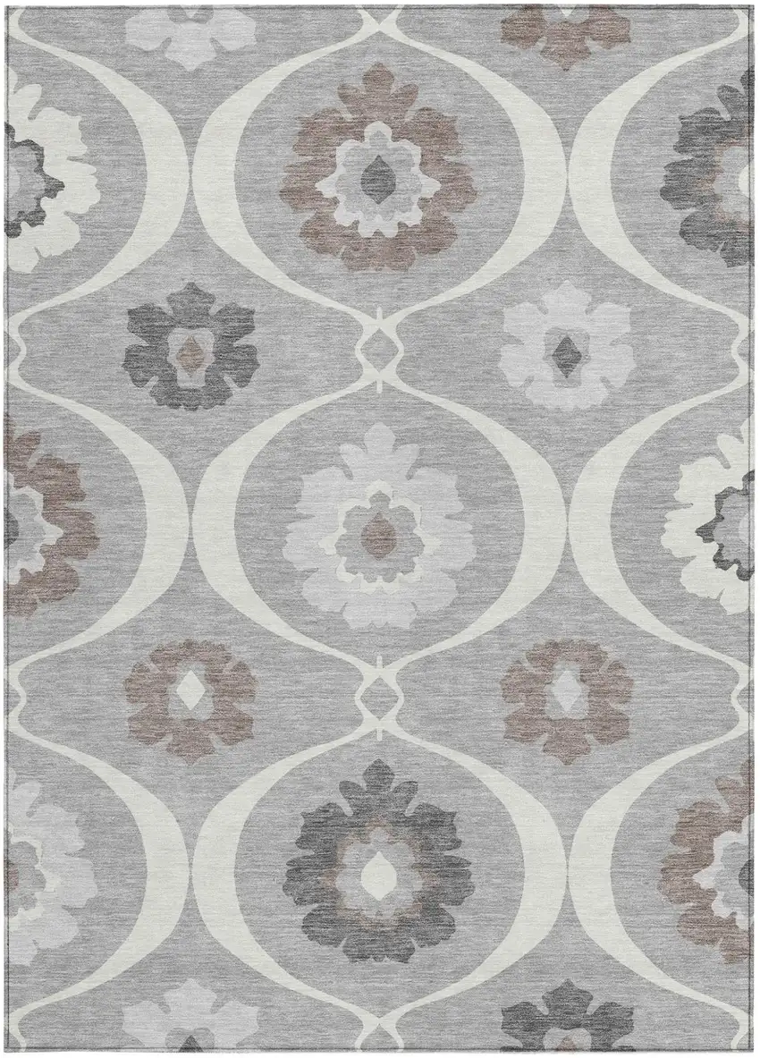 Gray Charcoal And Brown Medallion Washable Indoor Outdoor Area Rug Photo 7