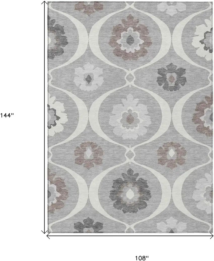 Gray Charcoal And Brown Medallion Washable Indoor Outdoor Area Rug Photo 3