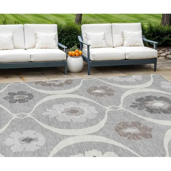 Gray Charcoal And Brown Medallion Washable Indoor Outdoor Area Rug Photo 1