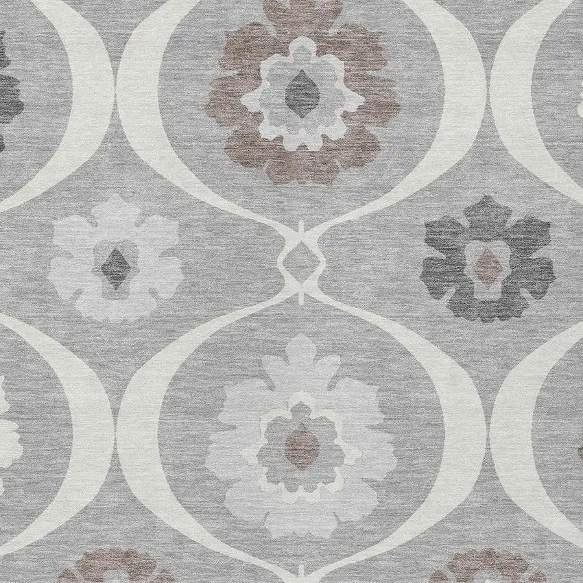 Gray Charcoal And Brown Medallion Washable Indoor Outdoor Area Rug Photo 7