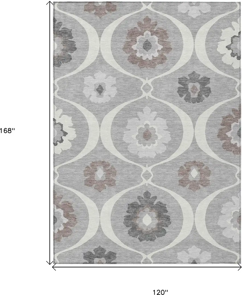 Gray Charcoal And Brown Medallion Washable Indoor Outdoor Area Rug Photo 3