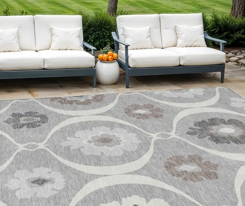 Gray Charcoal And Brown Medallion Washable Indoor Outdoor Area Rug Photo 1