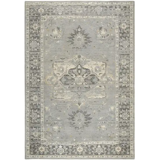 Gray Charcoal And Cream New Zealand Lambs Wool Oriental Hand Carved Handmade Area Rug Photo 1