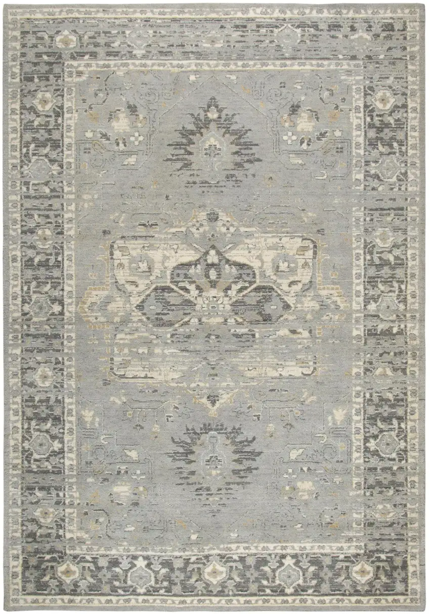 Gray Charcoal And Cream New Zealand Lambs Wool Oriental Hand Carved Handmade Area Rug Photo 1