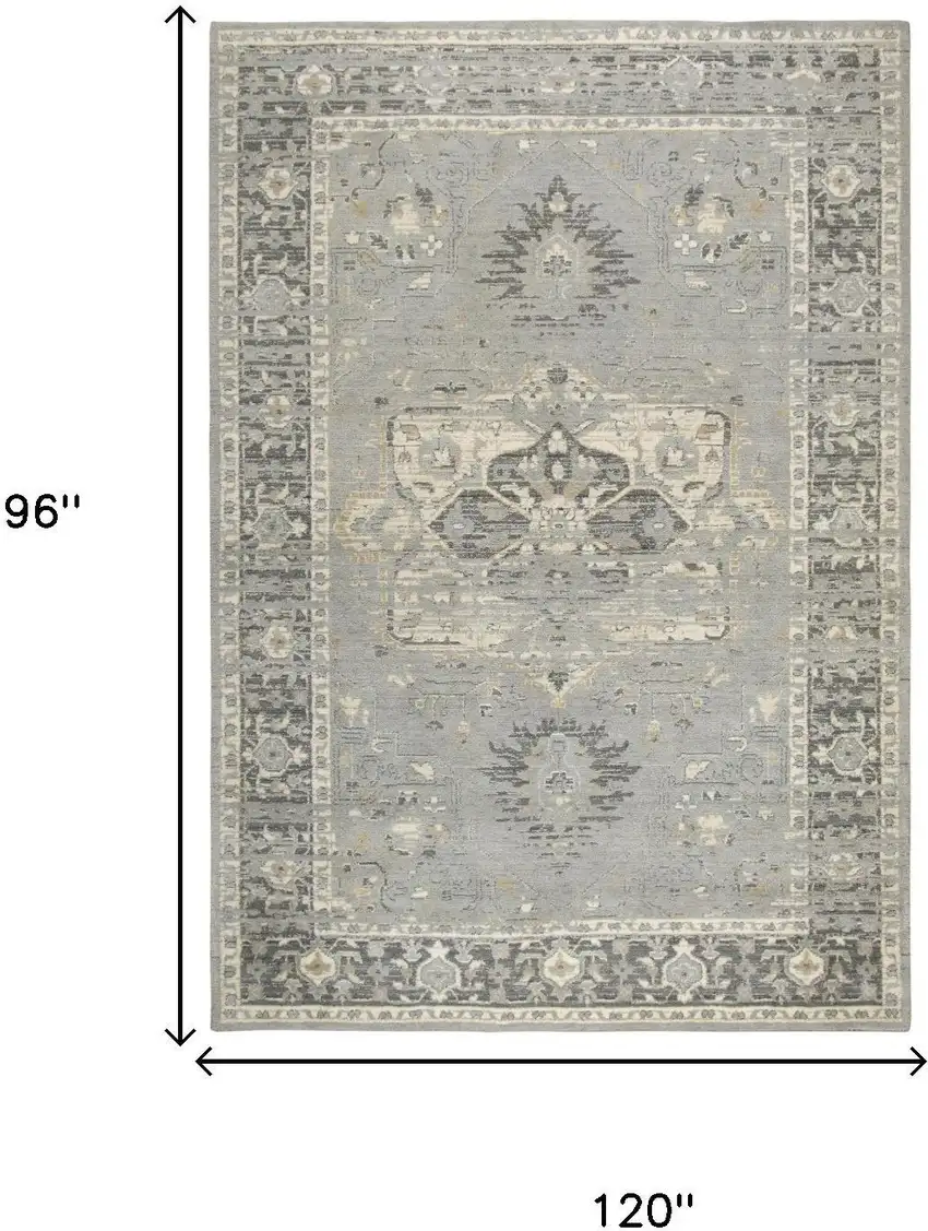 Gray Charcoal And Cream New Zealand Lambs Wool Oriental Hand Carved Handmade Area Rug Photo 6