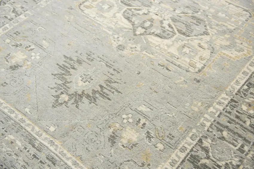 Gray Charcoal And Cream New Zealand Lambs Wool Oriental Hand Carved Handmade Area Rug Photo 3
