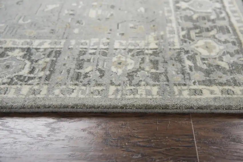 Gray Charcoal And Cream New Zealand Lambs Wool Oriental Hand Carved Handmade Area Rug Photo 5