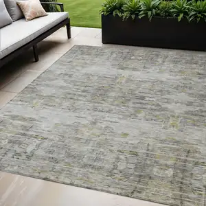Photo of Gray Charcoal And Gold Abstract Washable Indoor Outdoor Area Rug