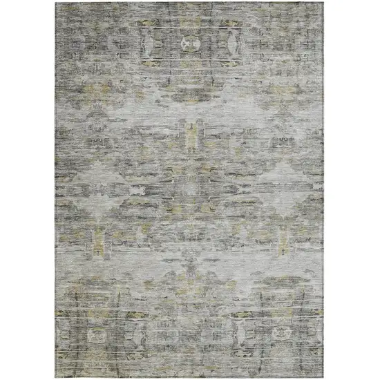 Gray Charcoal And Gold Abstract Washable Indoor Outdoor Area Rug Photo 5