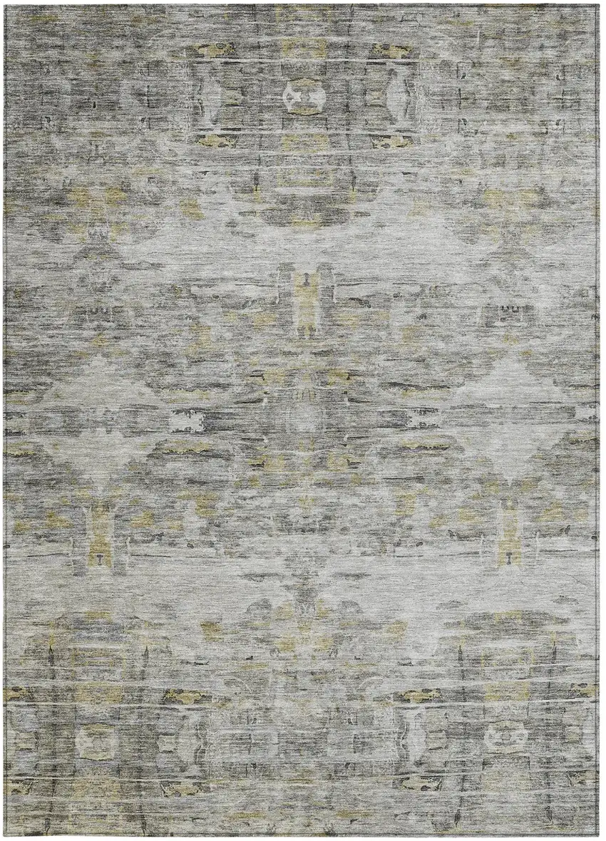 Gray Charcoal And Gold Abstract Washable Indoor Outdoor Area Rug Photo 5