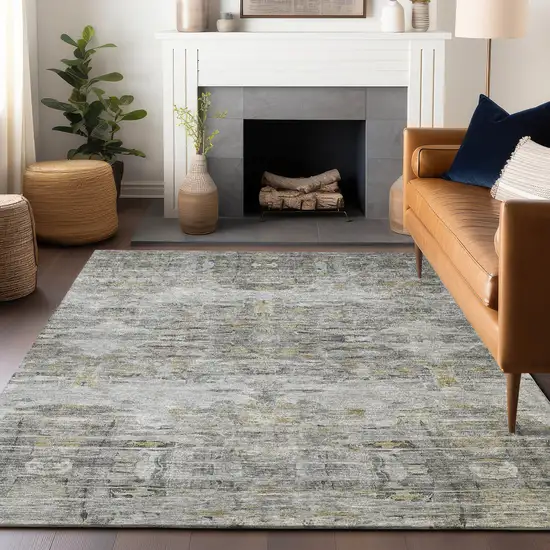 Gray Charcoal And Gold Abstract Washable Indoor Outdoor Area Rug Photo 7