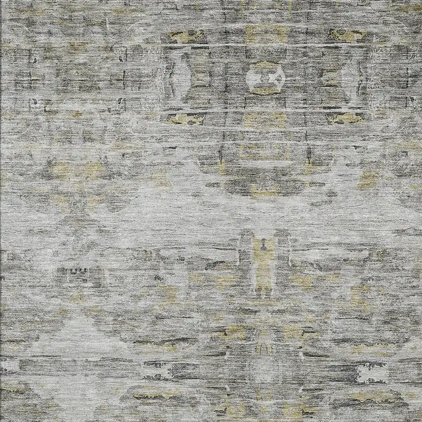 Gray Charcoal And Gold Abstract Washable Indoor Outdoor Area Rug Photo 5
