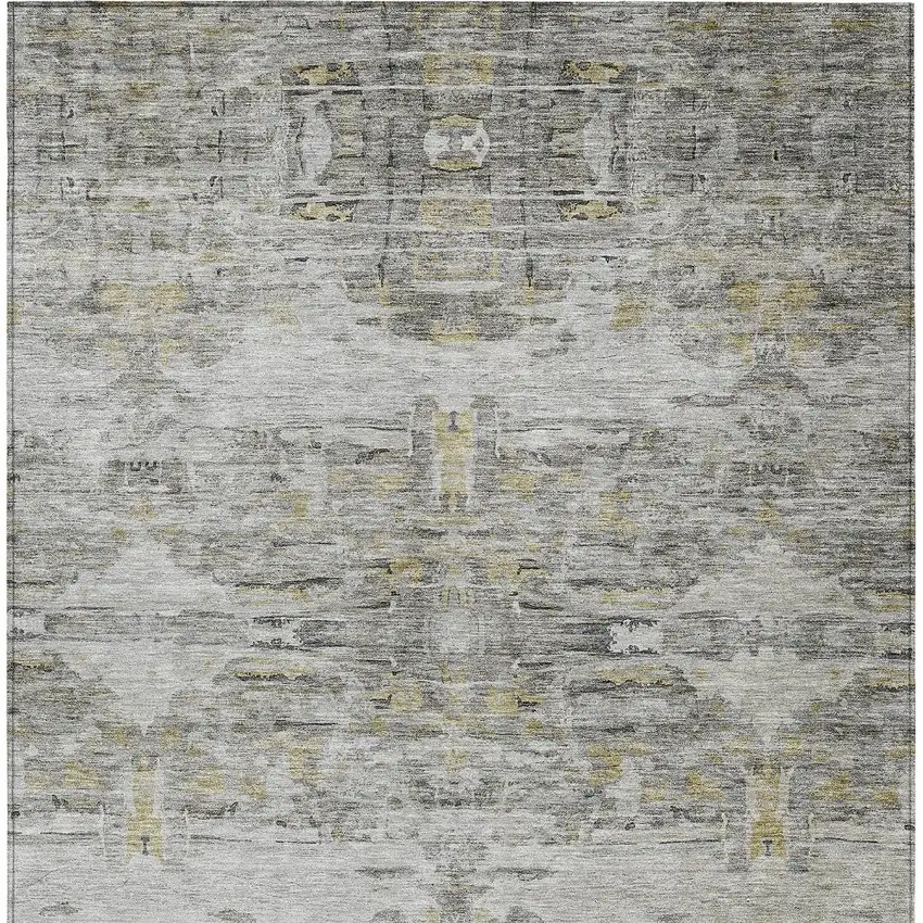 Gray Charcoal And Gold Abstract Washable Indoor Outdoor Area Rug Photo 6