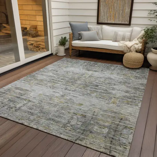 Gray Charcoal And Gold Abstract Washable Indoor Outdoor Area Rug Photo 7